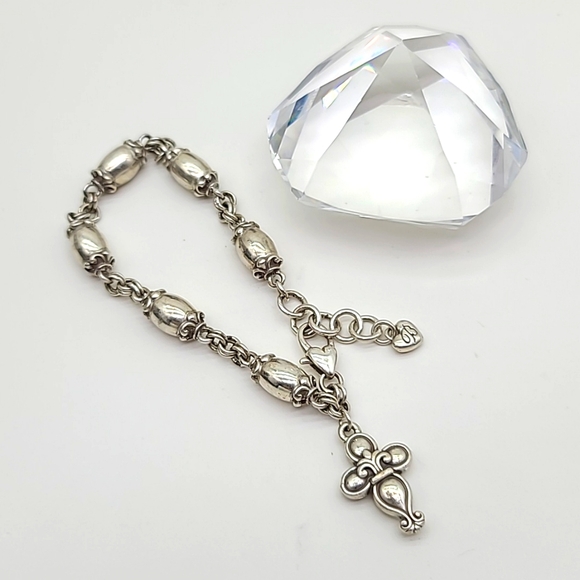 Brighton "BLAIRE CROSS" Brushed Silver Bracelet w Elongated Beads & Cross Charm! - Picture 3 of 10